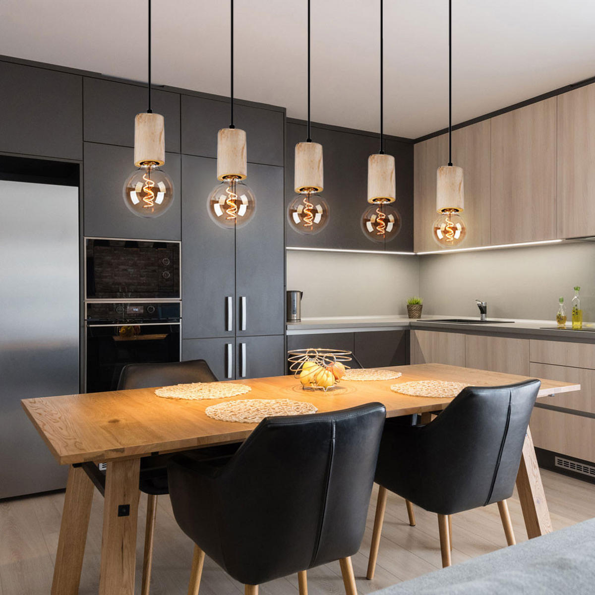 HÄNGELEUCHTE Metall Holzoptik Braun Schwarz - Braun, Holz (115/10/120cm)