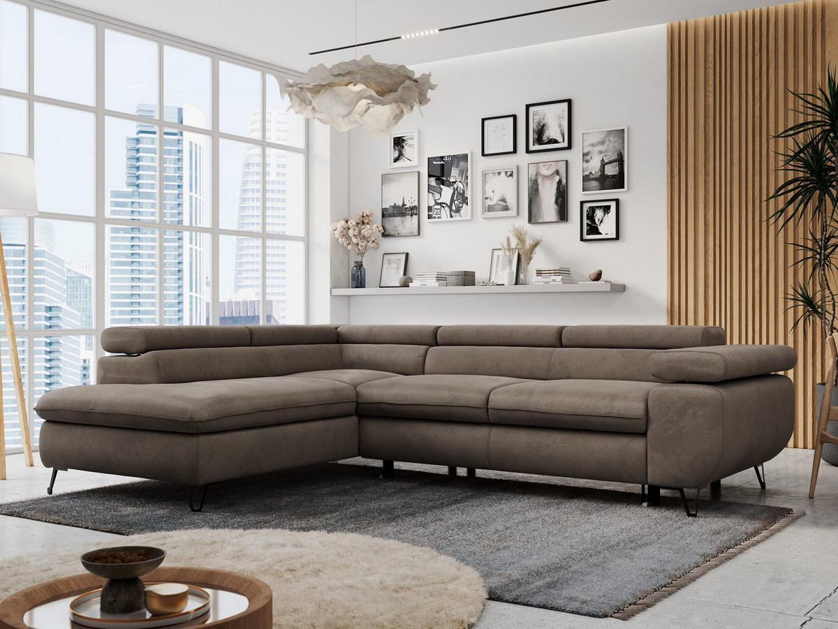 ECKSOFA PETER L Braun Velvet - Links Seite - Schwarz/Braun, Textil/Metall (208/273cm) - MKS