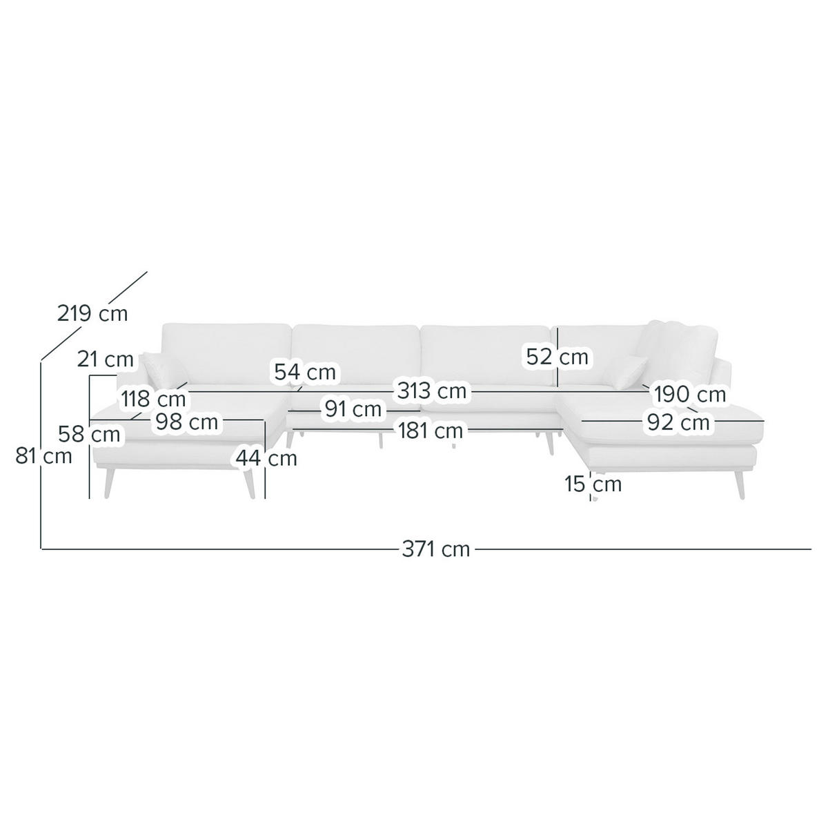 WOHNLANDSCHAFT mit Longchair - Eichefarben/Creme, Eichenholz/Holz (371/81/219cm) - home24