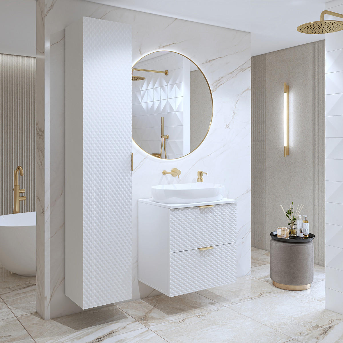 BADMÖBEL 60.4cm Cléa 2er-Set Weiß - Weiß, Holzwerkstoff (60.4/62.6/48.5cm) - Petits-meubles