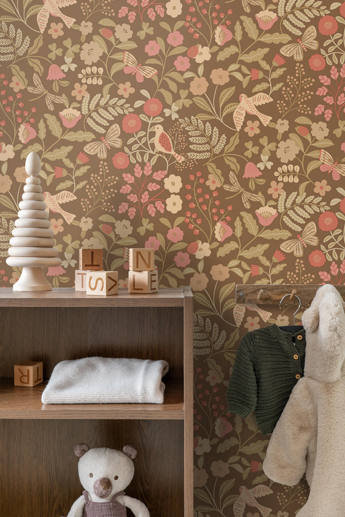 TAPETE Blumen und Vögel 50 x 900 cm - Braun, Papier (50/0.1cm) - ESTAhome