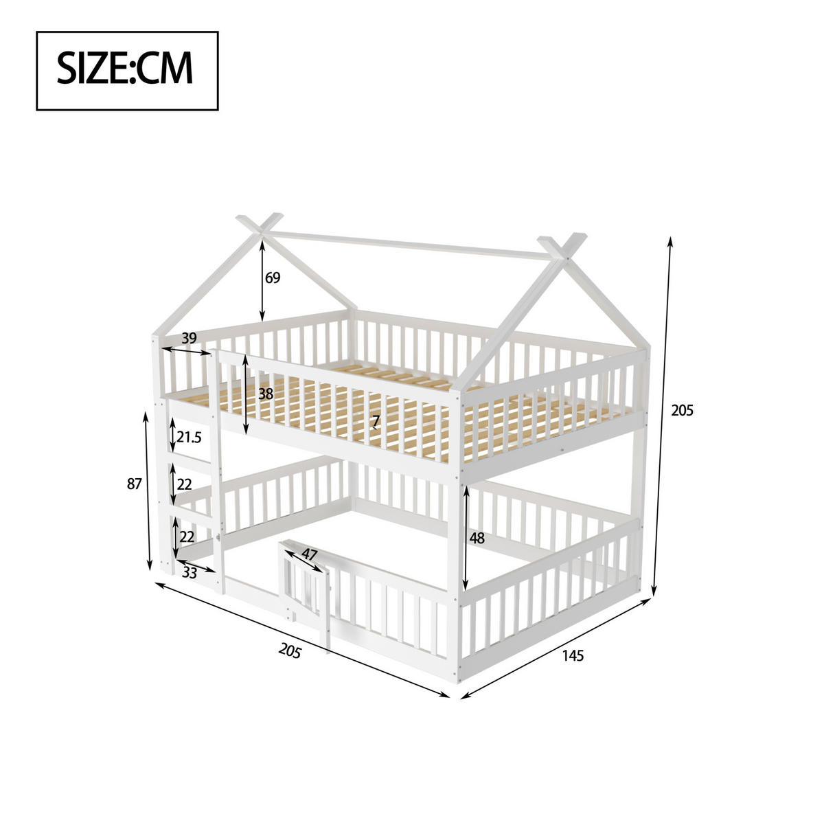 ETAGENBETT 140/200 cm in Weiß mit Treppe und Sicherheitszaun - Weiß, Holz (140/200cm) - OKMYHOME