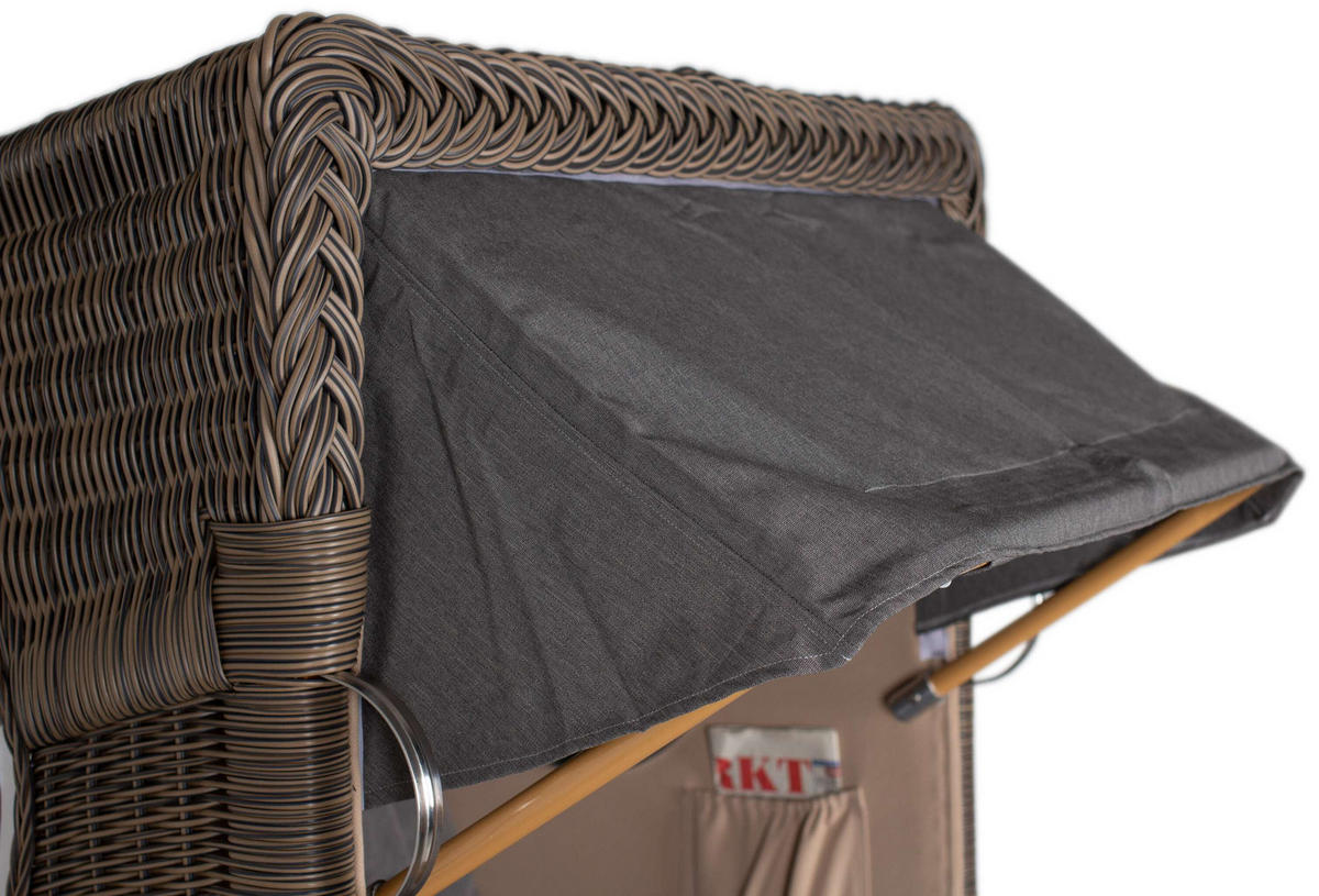 STRANDKORB Düne Single Teak 1-Sitzer - Braun/Grau, Holz/Textil (96/165/80cm) - Mr. Deko