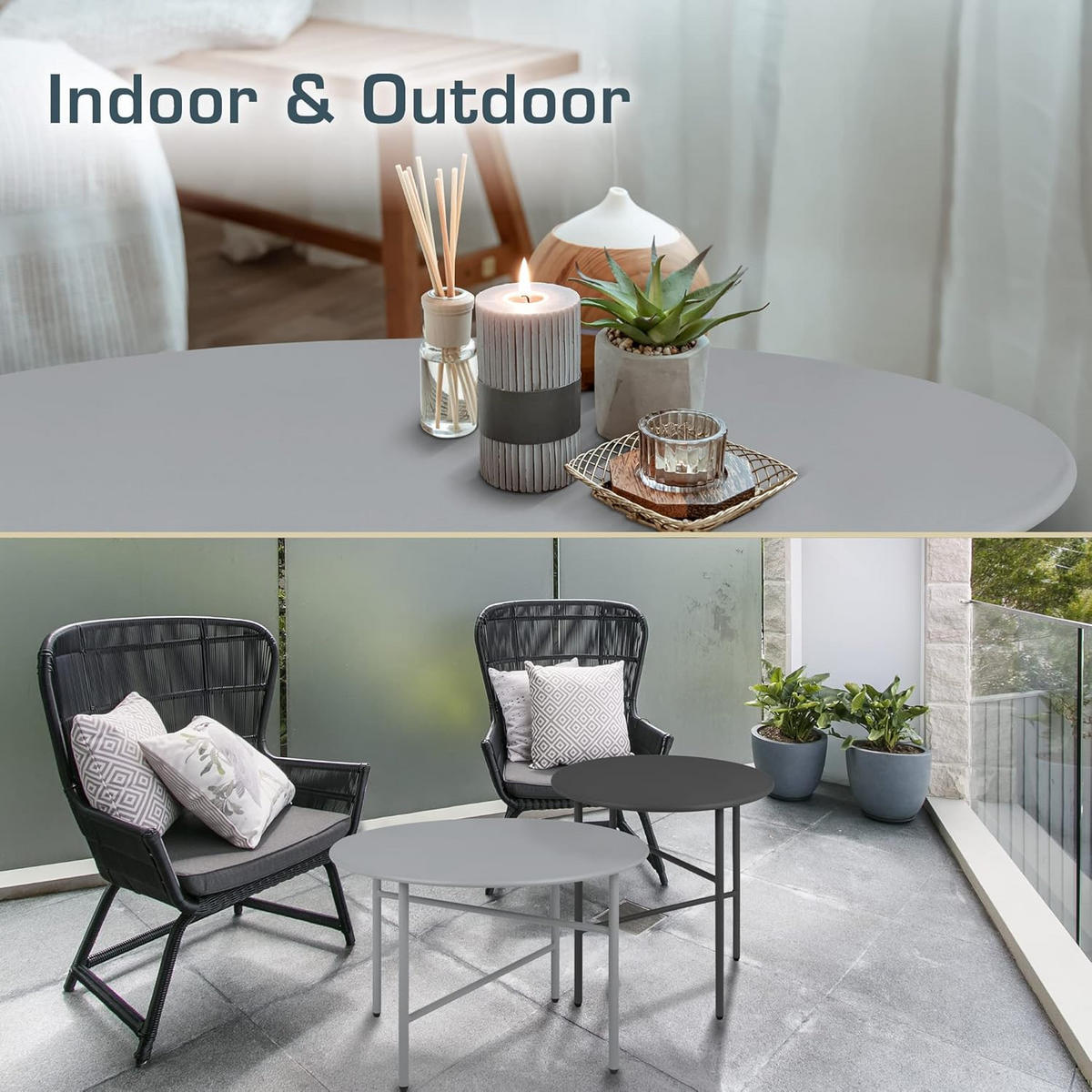 BEISTELLTISCH Finn 44/46 cm und 53/36 cm Grau (2tlg) - Grau, Metall (0.1/53/36cm) - BoMoe