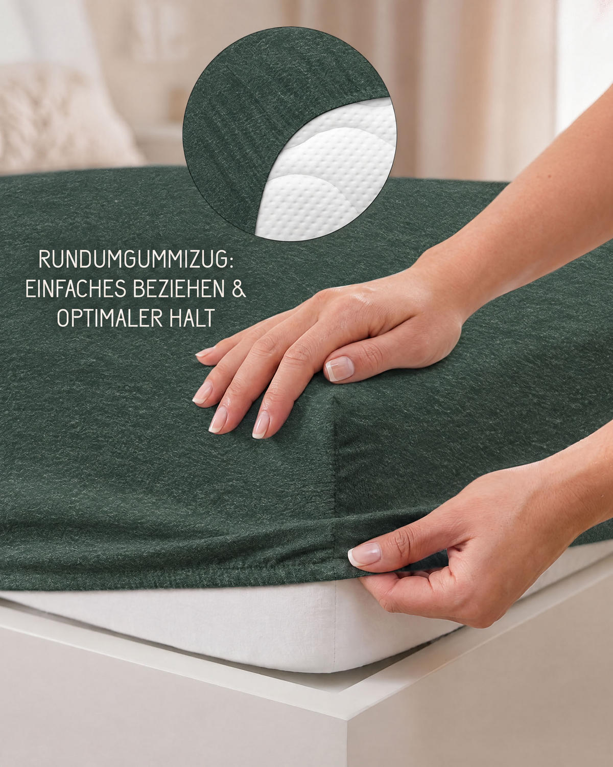 SPANNBETTTUCH Premium Biber Melange UNI dunkelgrün, 90x190 cm - 100x200 cm - Dunkelgrün, Textil (100/200cm) - biberna