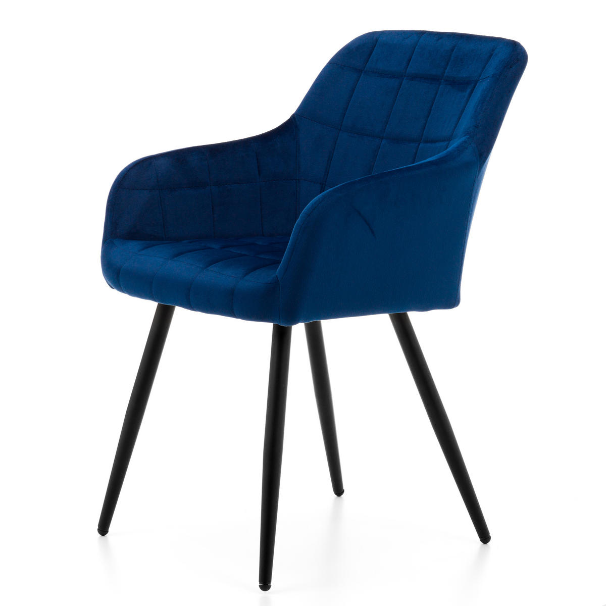 STUHL ORTE gepolstert mit Steppung - dunkelblau - Samt Velours - Schwarz/Dunkelblau, Textil/Metall (56/85/62cm) - NEW HOME