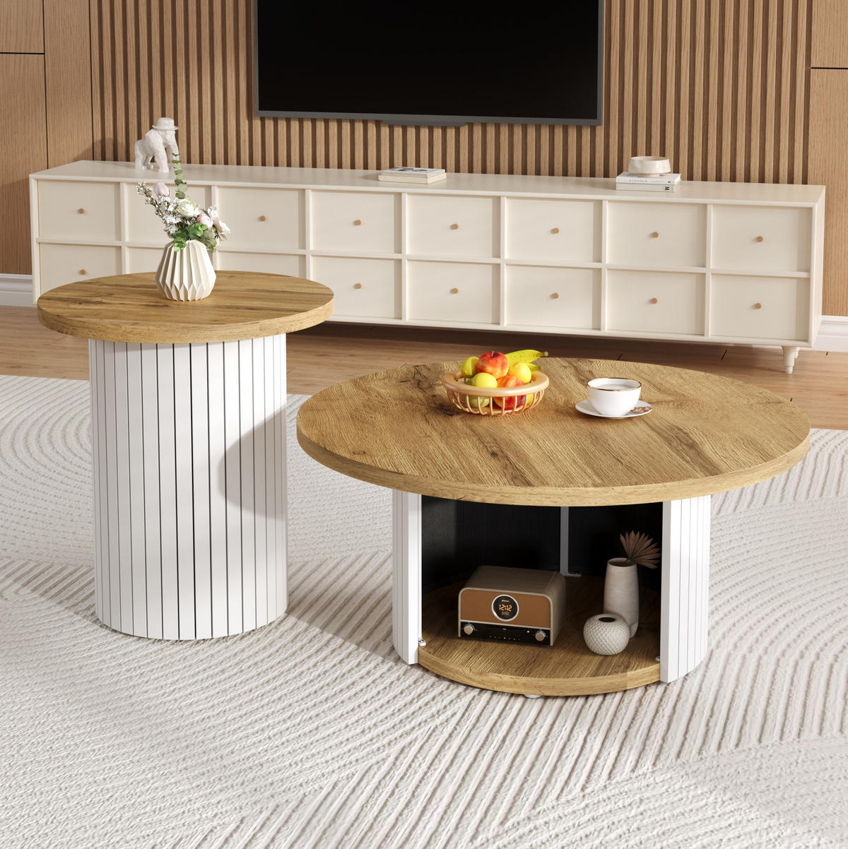 KLUBSKA miza, komplet 75/75/50 in 45/45/35 cm, MDF naravna - naravne barve, leseni material (75/75/35cm) - BEAOK