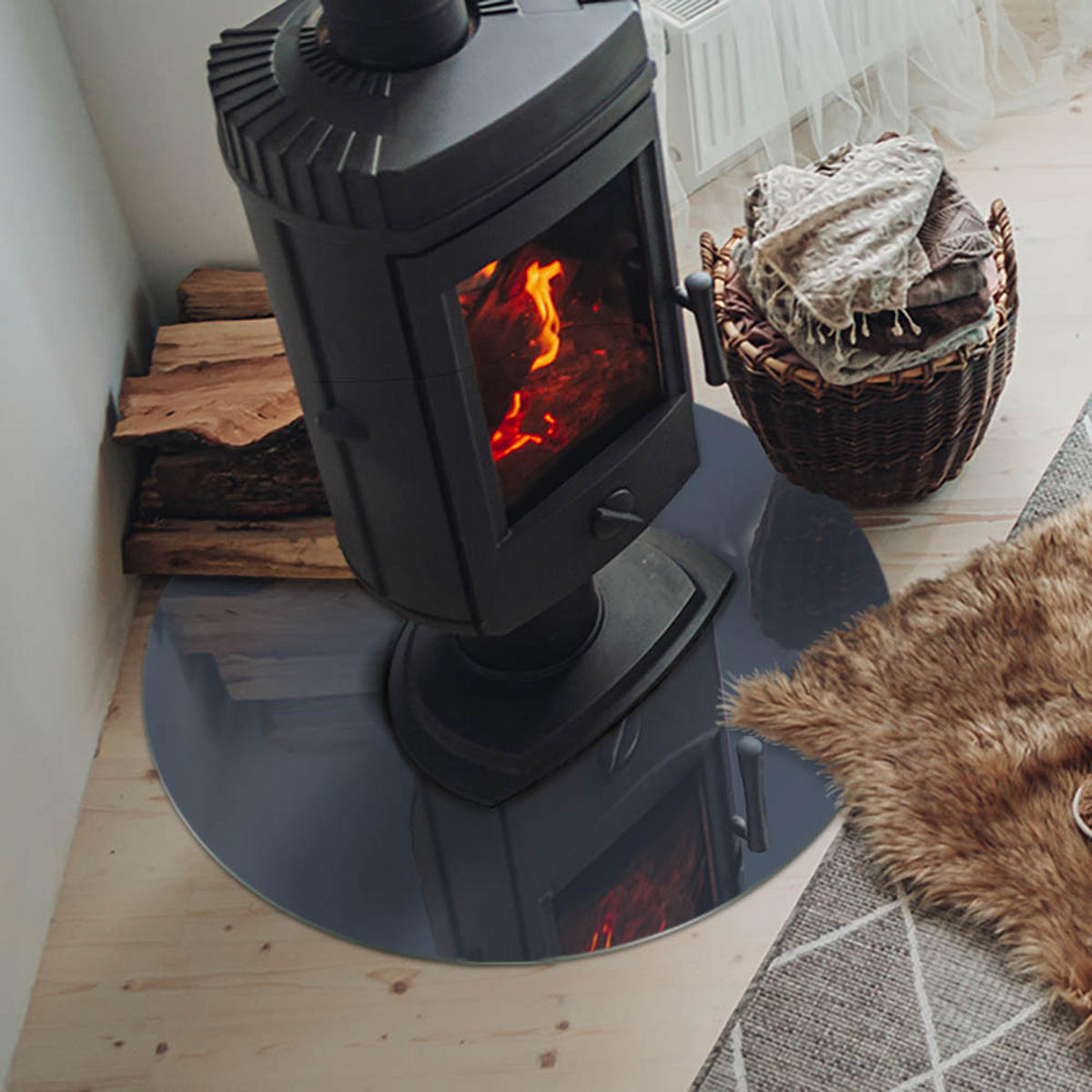 GLASPLATTE für Kamin Ø 70 cm Marineblau - Dunkelblau, Glas (70/70/0.4cm) - ArtPrintCave