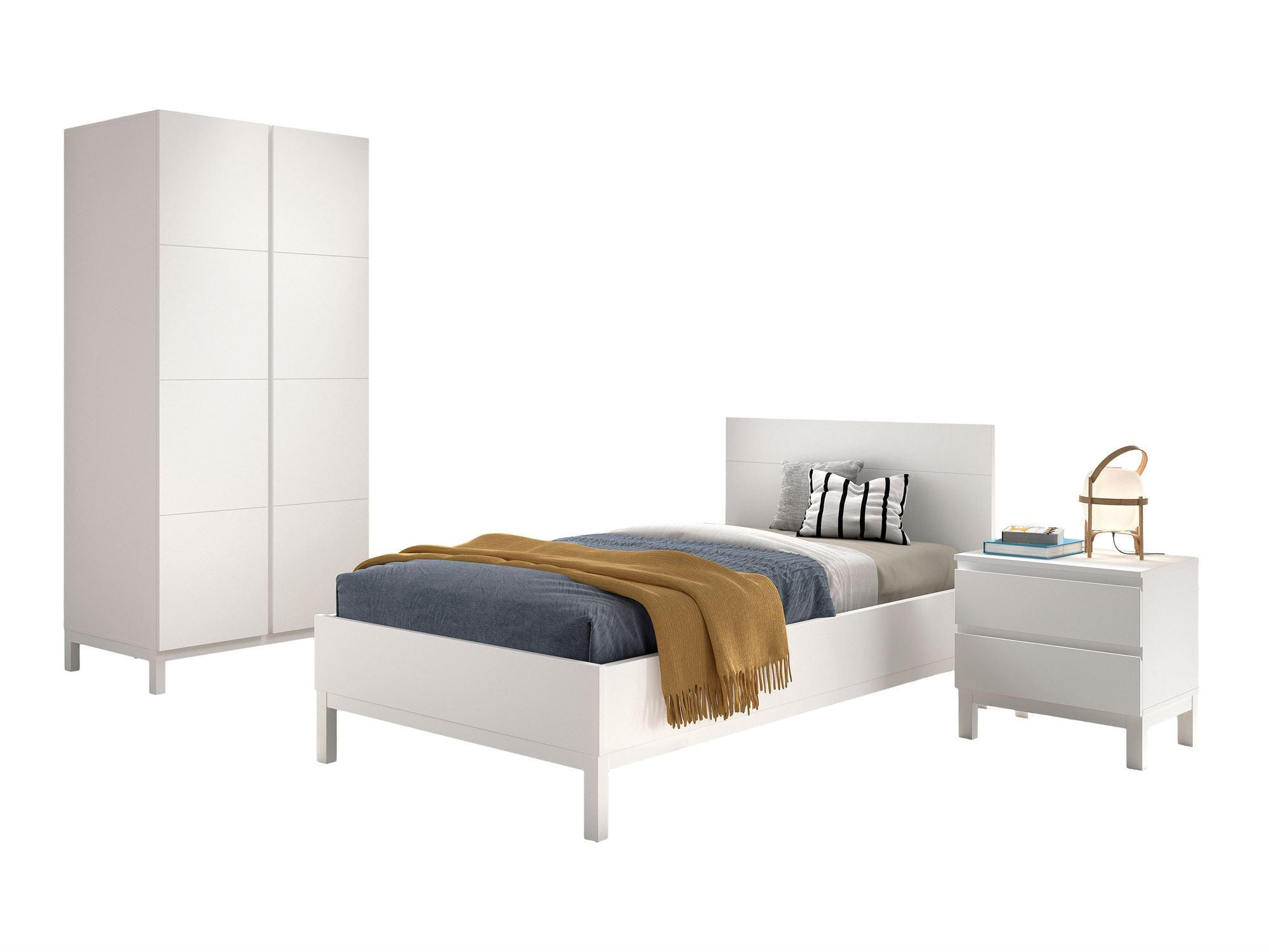 EINZELBETT Keely 90x200 weiß MDF Kiefer inkl. Nachtkonsole & Schrank - Weiß, Holz (90/200cm) - 58aufmkessel