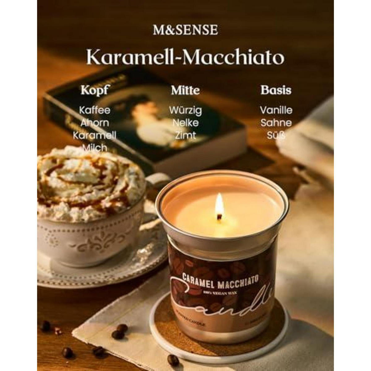 DUFTKERZE Caramel Macchiato 460g Sojawachs vegan Brenndauer bis 99 Std. - Braun, Glas (7cm)