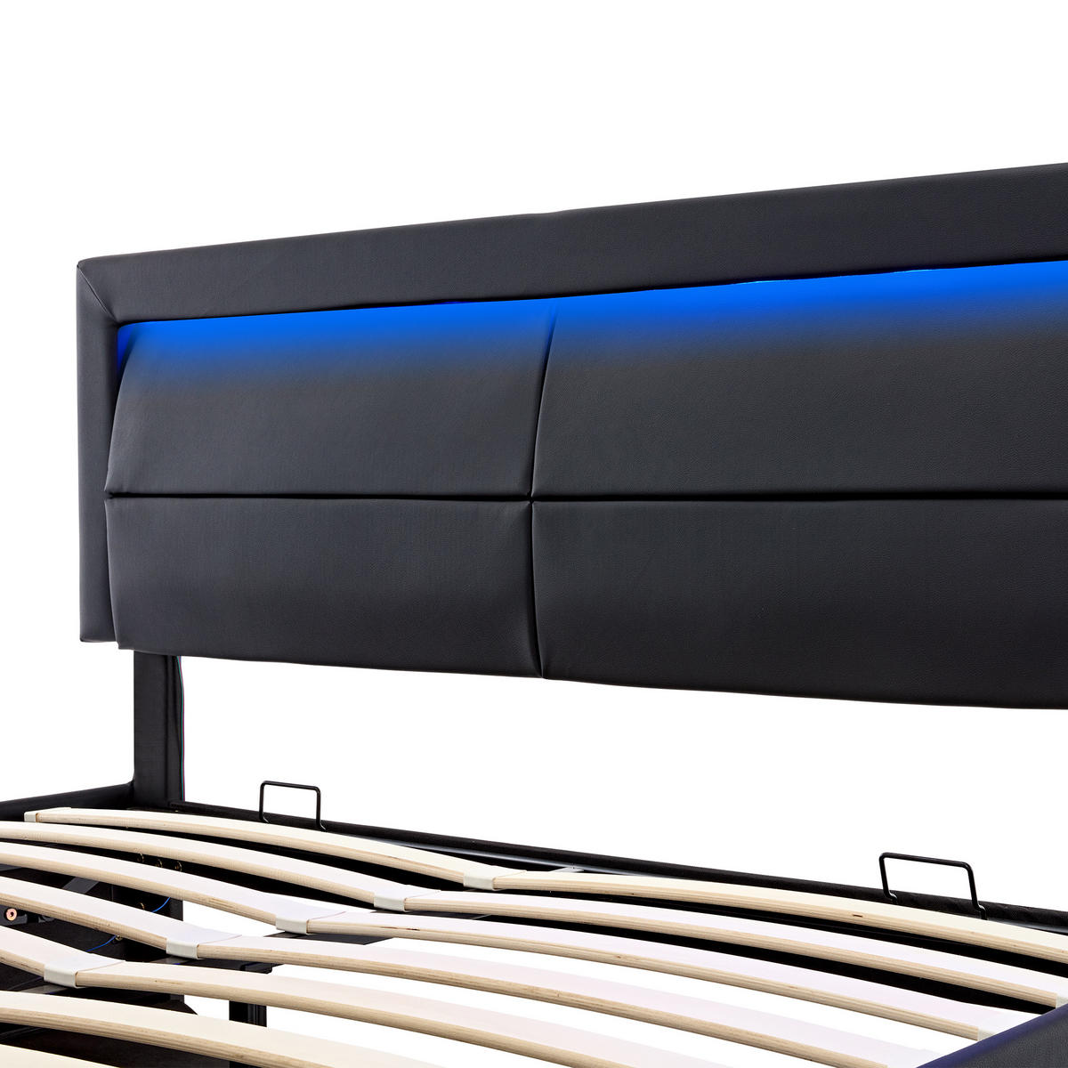 POLSTERBETT 140x200cm Schwarz PU Mit USB LED & Stauraum - Schwarz, Leder (140/200cm) - FLIEKS