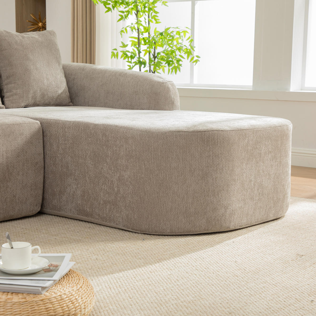 ECKSOFA Chenille Grau mit Kissen - Grau, Textil (270/172cm) - WISHDOR
