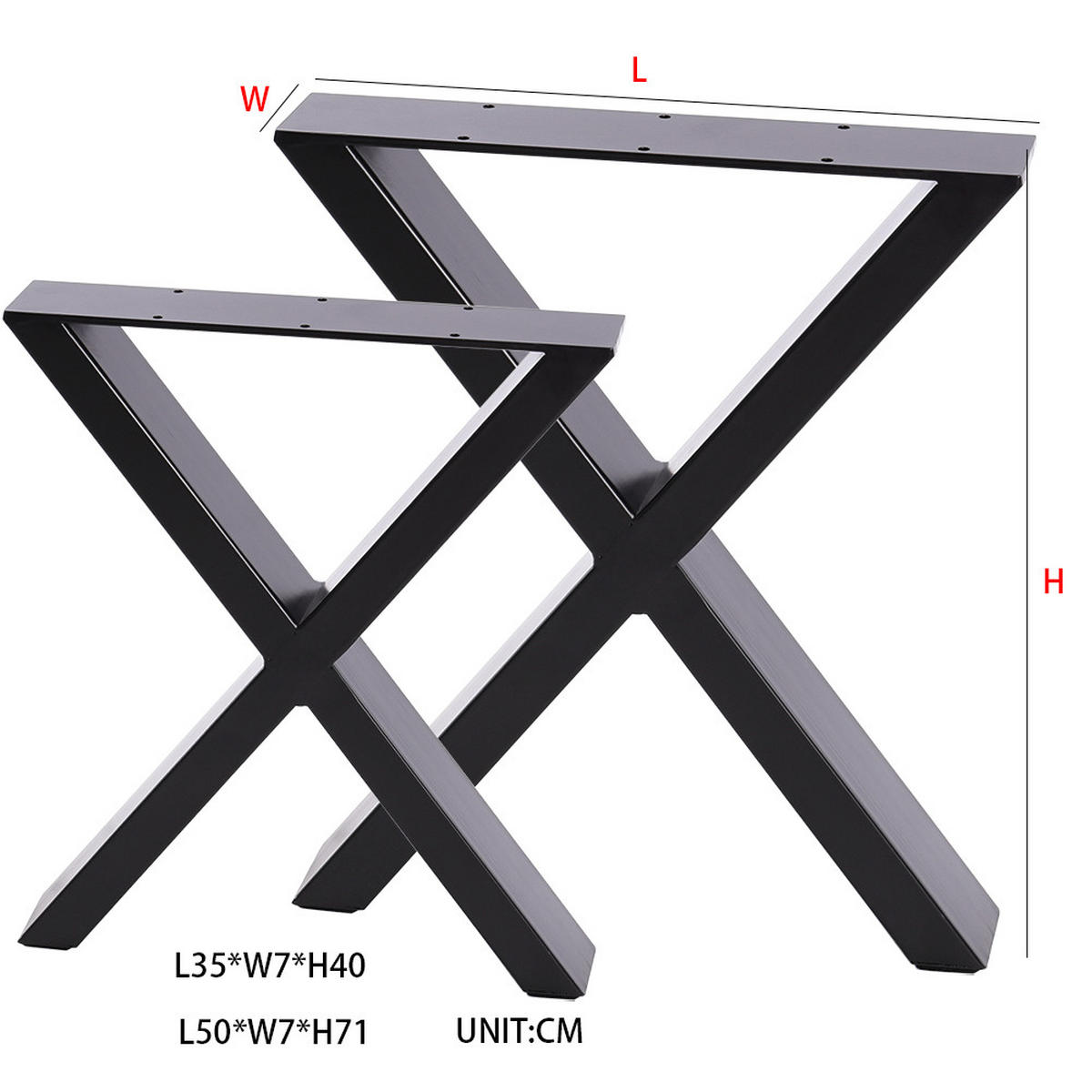 TISCHBEINE 2-tlg Set 40-cm hohe X-förmige aus Eisen in Schwarz Einfache Montage 35 x 7 x 40 cm - Schwarz, Metall (35/40/7cm) - Livingandhome