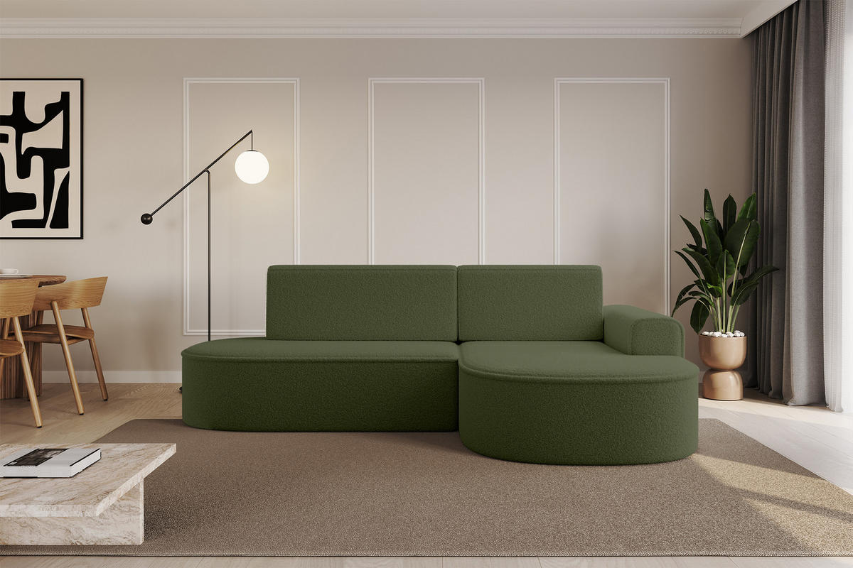 ECKSOFA mit Schlaffunktion und Bettkasten Ottomane Rechts MARI-L1-S - 283x167x73 cm Grün Bouclé - Schwarz/Grün, Holzwerkstoff/Kunststoff (167/283cm) - ALTDECOR