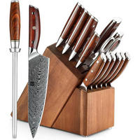 KÜCHENMESSER Set 15-teilig mit Messerblock Akazienholz - Braun, Holz (20/31/40cm)