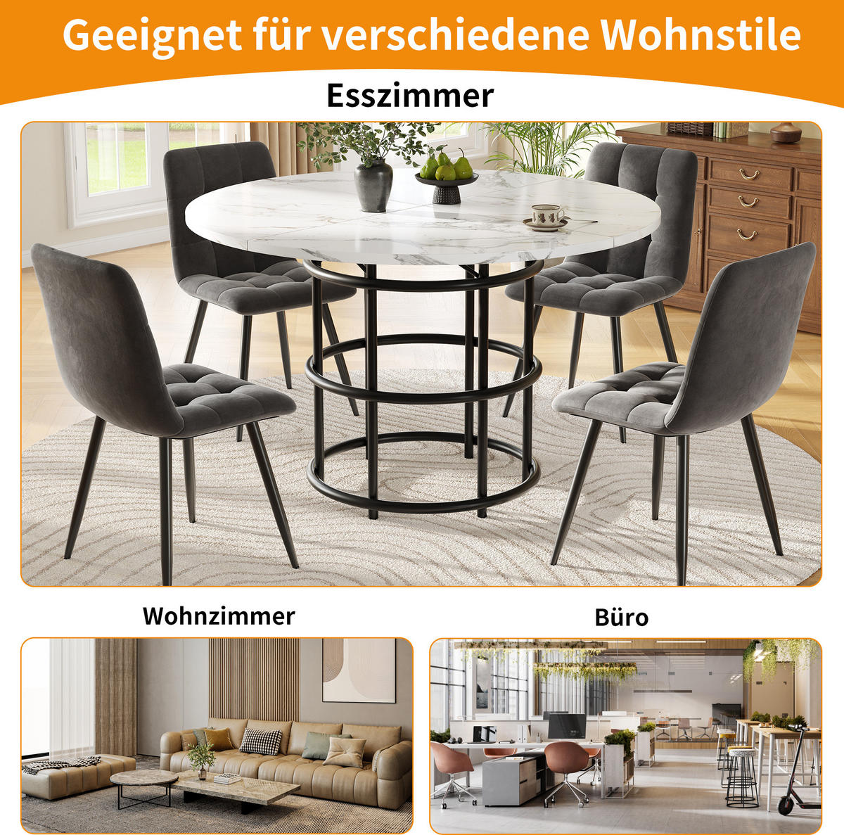 JÍDELNÍ stůl 100/100/76 cm černý z MDF a kovu s mramorovým dekorem - černá, kompozitní dřevo (100/100/76cm) - OKWISH