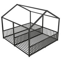 HAUSBETT 90/200 cm DE-04618, mit Doppelbett-Design und Geländer in Schwarz - Schwarz, Metall (90/200cm) - ComfortXL