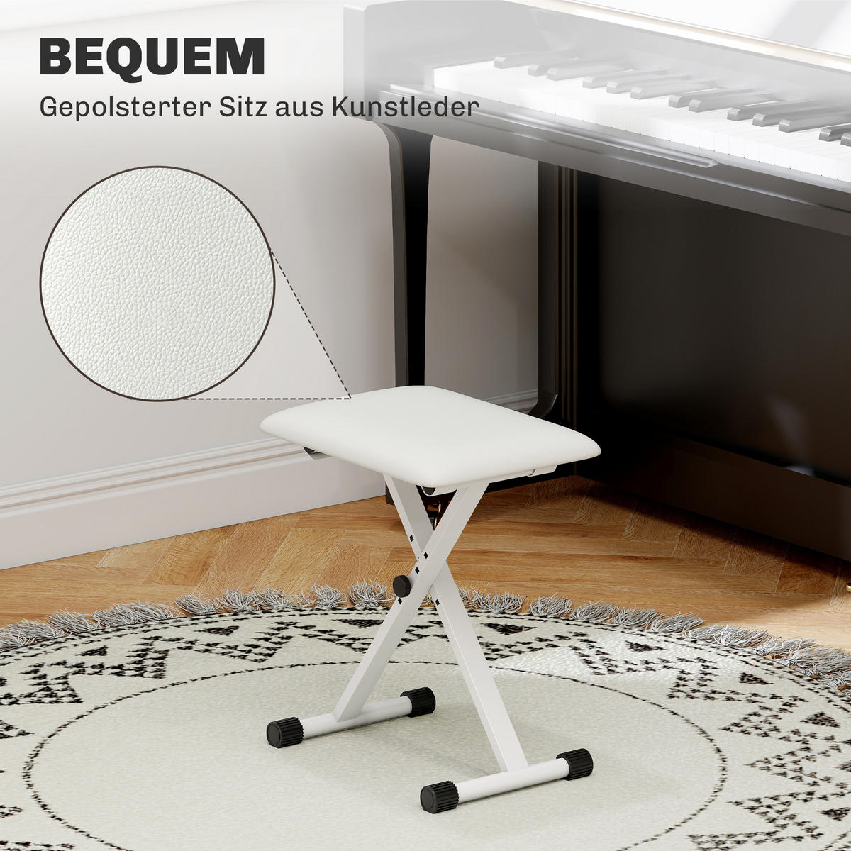 KLAVIERHOCKER DE-07225 höhenverstellbar, klappbar mit X-Form Weiß - Weiß, Metall (29/47/39cm) - ComfortXL