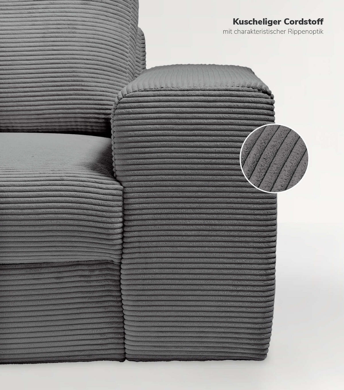 ECKSOFA Der Klassiker Recamiere links - Anthrazit, Textil (280/190cm) - Mokebo