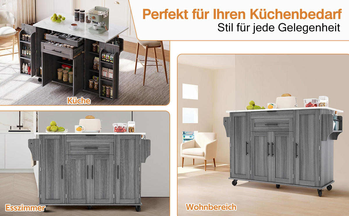 KÜCHENINSEL Grau 136/70/92 cm - Grau, Holzwerkstoff (136/92/70cm) - PANGIVO