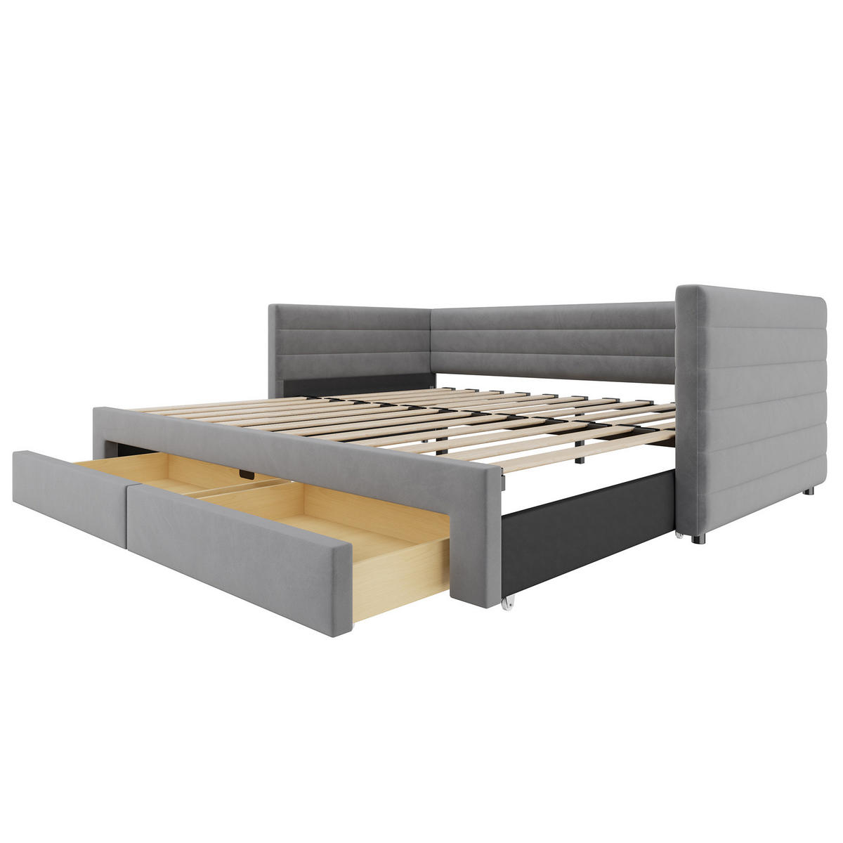 POLSTERBETT 90/190 cm ausziehbar mit 2 Schubladen und Lattenrost, Grau - Grau, Textil (90/190cm) - BEAOK