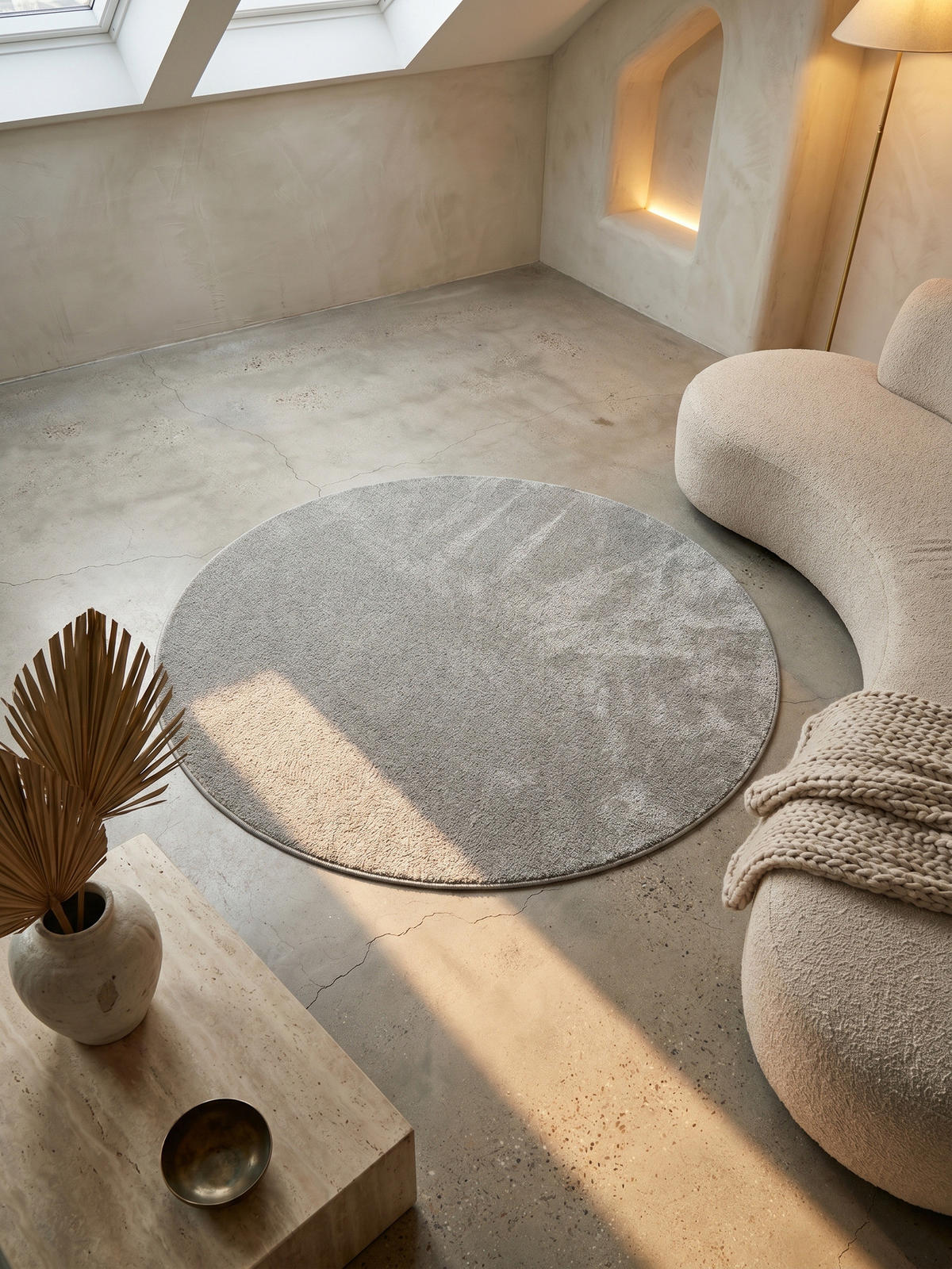 TEPPICH Kurzflor MAIN in Creme, einfarbig, Ø 200 cm - Beige, Textil (200/200cm) - KADIMA DESIGN