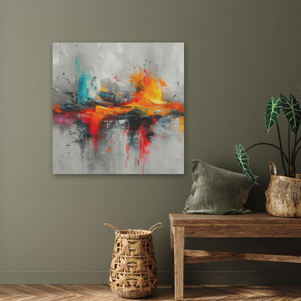 AKUSTIKBILD Moderne Kunst - Orange - Grau - Abstrakt Akustikpaneele 80x80 cm - Hellgrau, Kunststoff (80/80/0.9cm) - MuchoWow