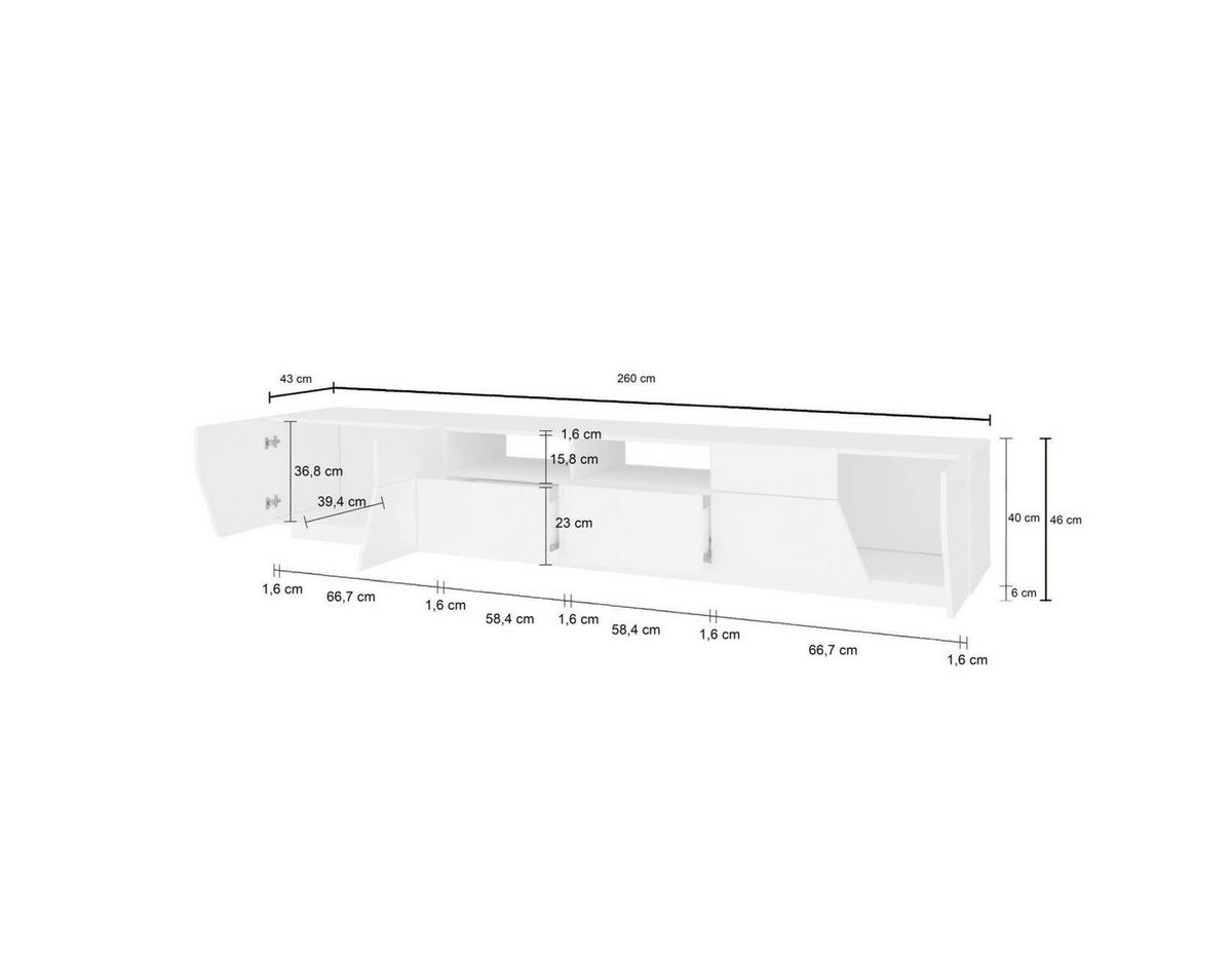 FERNSEHSCHRANK Glänzendes Weiß, Ahorn 43/260/46 cm - Ahornfarben/Weiß, Holzwerkstoff (260/46/43cm) - DMORA