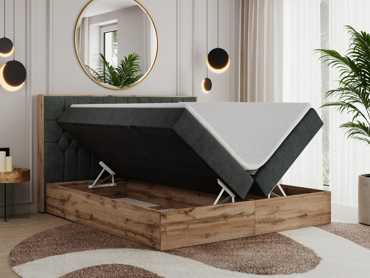 BOXBETT AMORE 140/200 Dunkelgrau Struktur - H3 - Dunkelgrau, Holz/Textil (140/200cm) - MKS