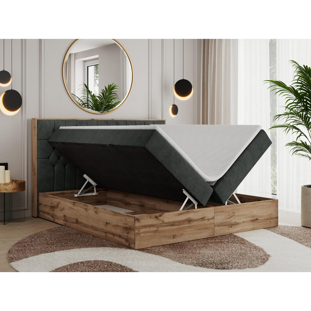 Thumbnail - MKS Boxbett, Dunkelgrau, Textil, 2-Sitzer, H3, Rechteckig, 180x200 cm, Schlafzimmer, Betten, Boxspringbetten
