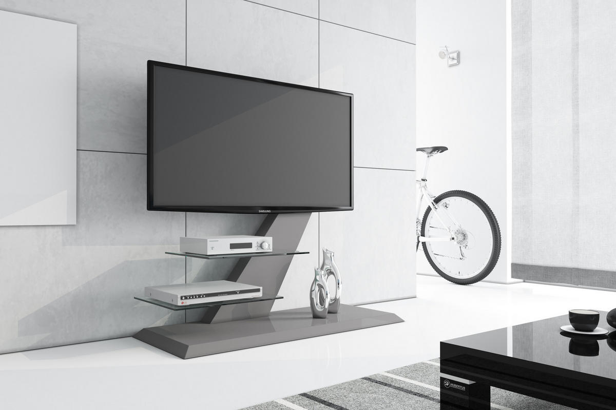 TV RACK rechteckig Grau Hochglanz Glas 120/106/50 cm - Grau, Holzwerkstoff (120/106/50cm)