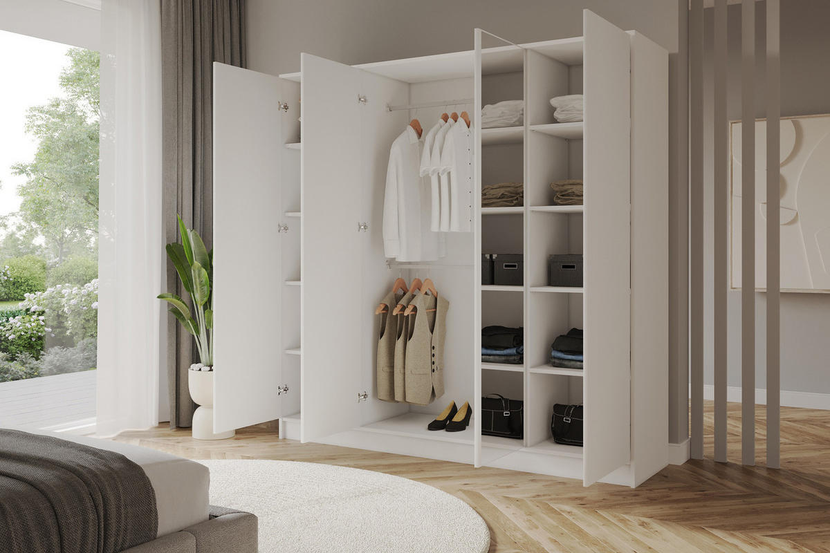 KLEIDERSCHRANK - LUSSO - 200 - Weiß - Goldfarben/Weiß, Holzwerkstoff (200/200/51cm) - ALTDECOR