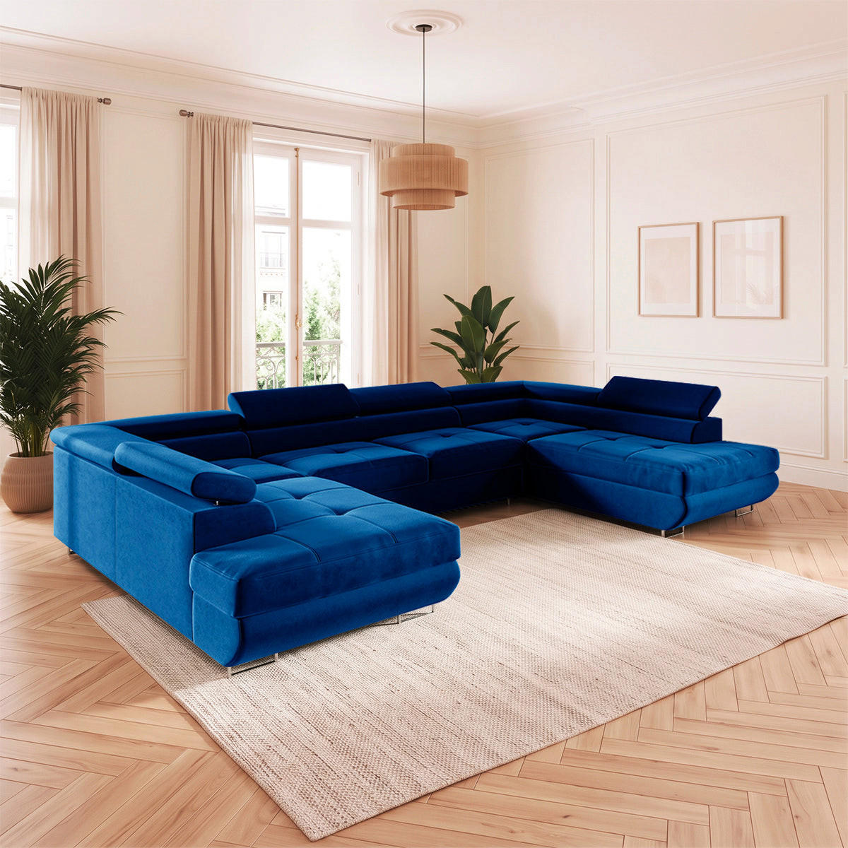 PANORAMASOFA Wilson 5 Sitzplätze Marineblau - Blau, Textil (335/72/201cm) - Petits-meubles