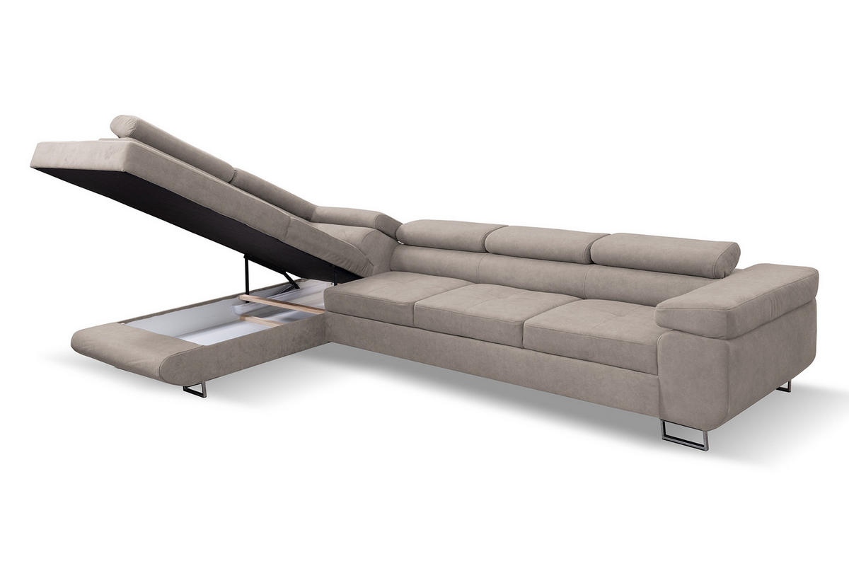 ECKSOFA Marlene IV L-Form mit verstellbaren Kopfstützen Schlaffunktion Bettkasten 347 cm links beige - Beige, Kunststoff (347/202cm) - Margaret Hadas24