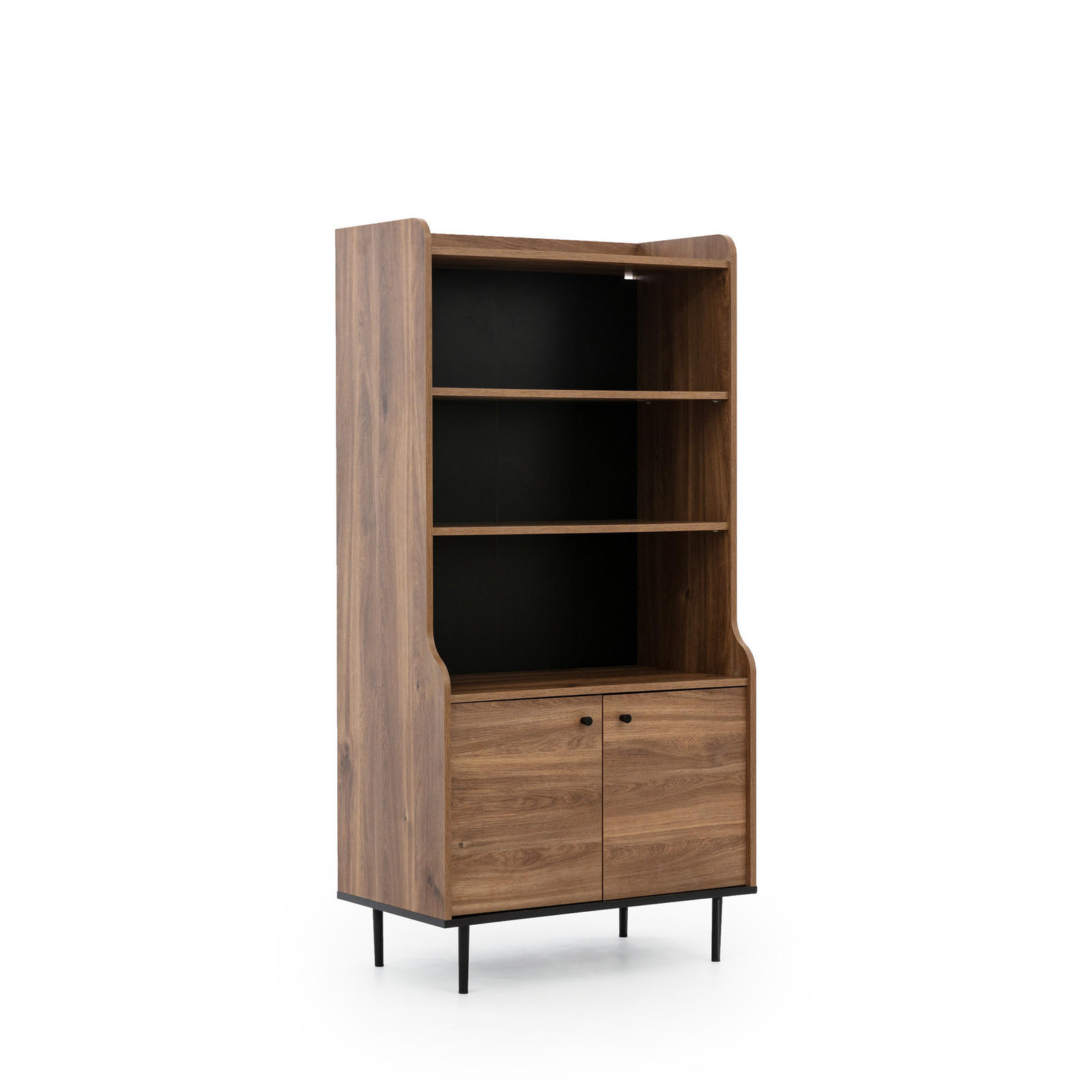 BÜCHERREGAL Nero 2-türig Retro-Stil - Hellbraun/Schwarz, Holzwerkstoff/Metall (80/160/45cm) - Ravio