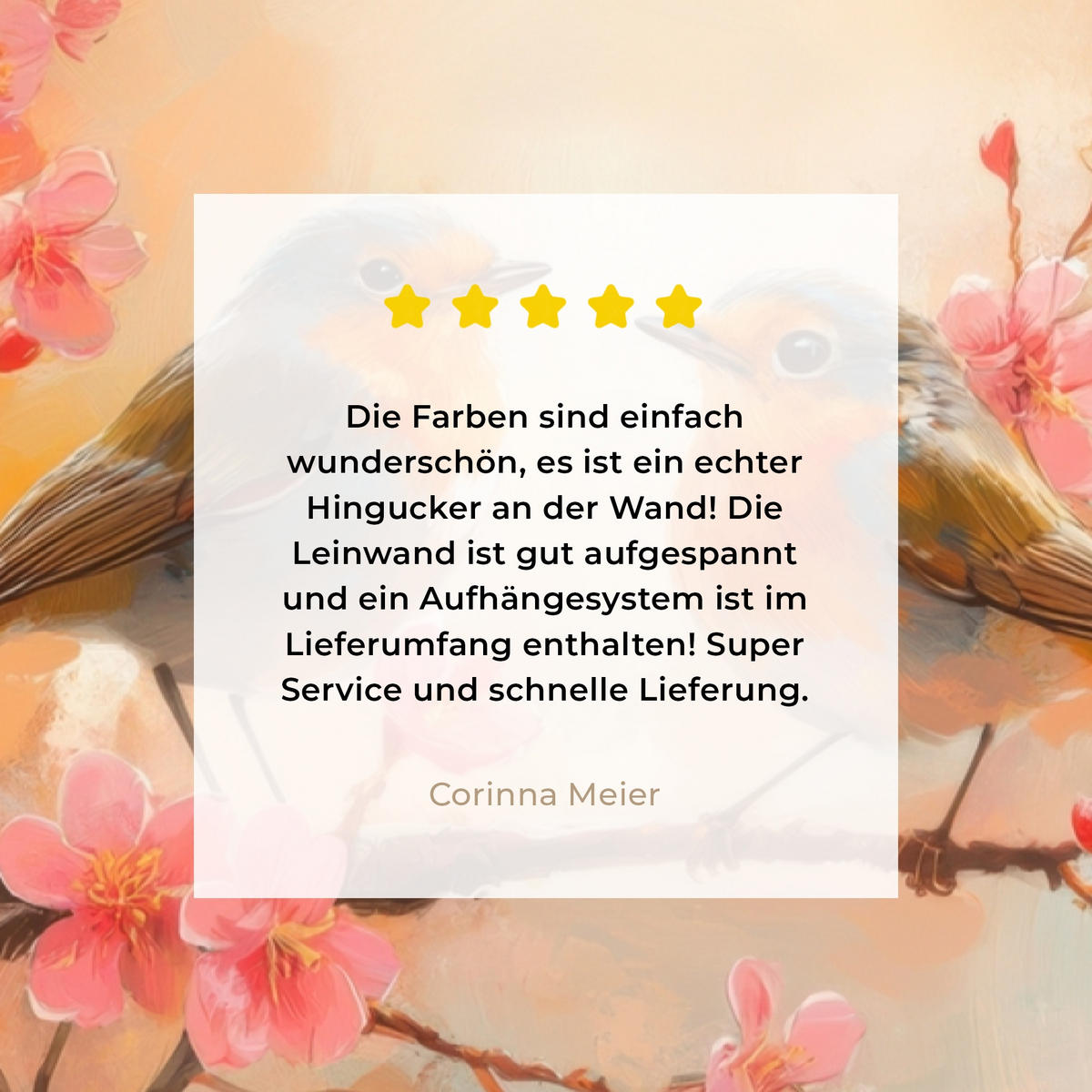 LEINWANDBILD Rotkehlchen - Zierpflanze - Blütenzweig 80x120 cm - Hellrosa, Textil (80/120cm) - MuchoWow