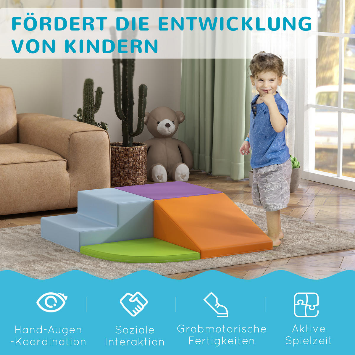 BAUSTEINSET - Orange/Hellblau, Kunststoff (45/25/45cm) - HOMCOM