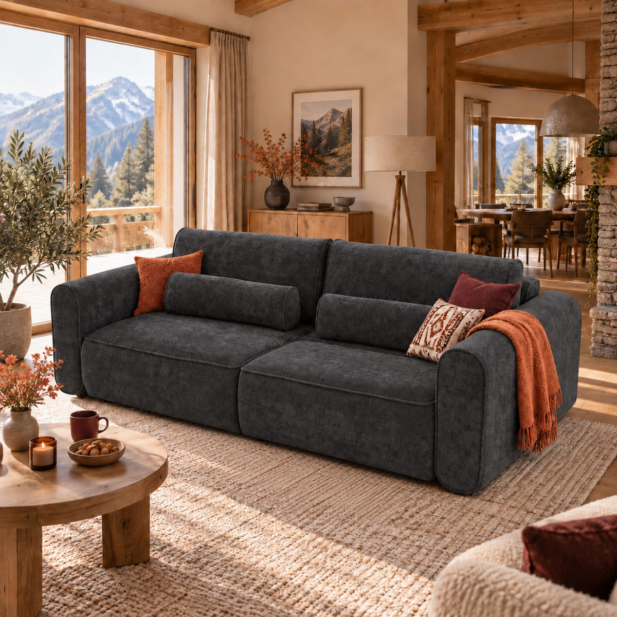ECKSOFA MOTION mit Schlaffunktion 130x200 Webstoff Schwarz - Schwarz, Holz/Textil (250/166cm) - Muffo