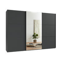 SCHWEBETÜRENSCHRANK 3-türig B300/H216/T65 cm inkl. Vollausstattung in Anthrazit mit Spiegel / 22021 - Anthrazit/Schwarz, Holzwerkstoff/Metall (300/216/65cm) - luma-home