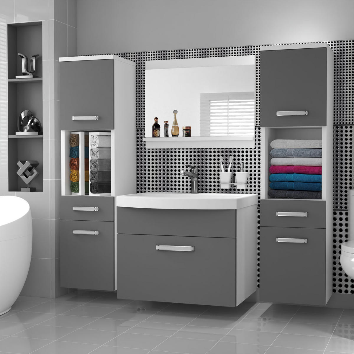 BADMÖBEL Badezimmer SET PRI M6, Grau Matt, 120 cm - Grau, Holz (38.7/113.5/120cm) - B BELINI GROUP