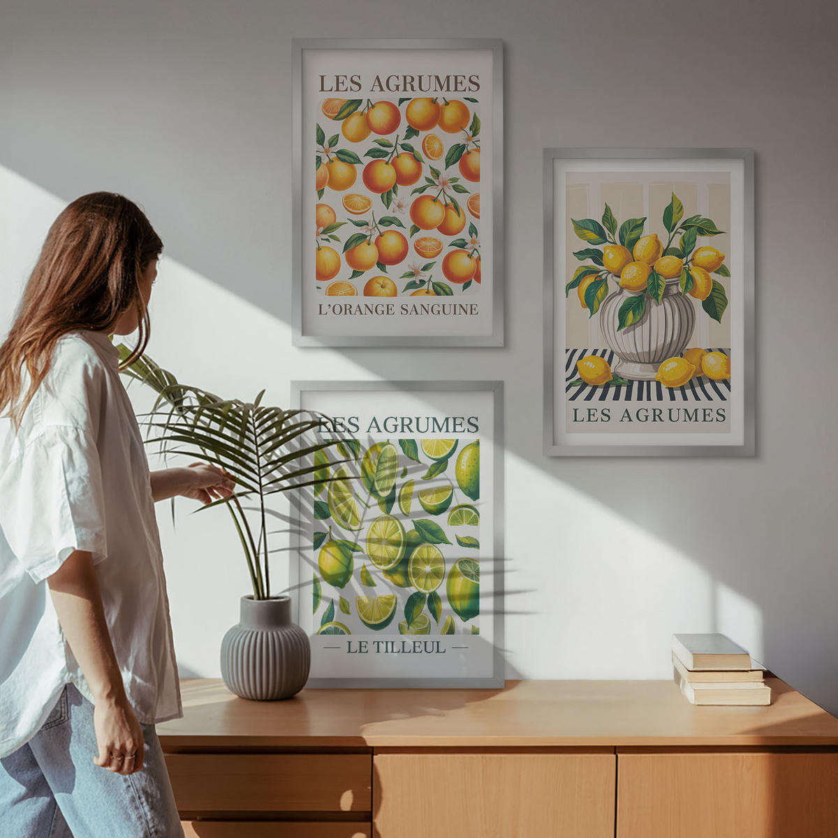 WANDBILDER 3er Set - 40x60 cm Silberner Rahmen - Zitrusfrüchte in farbenfrohen Varianten - Silberfarben, Kunststoff (40/60cm) - ArtPrintCave