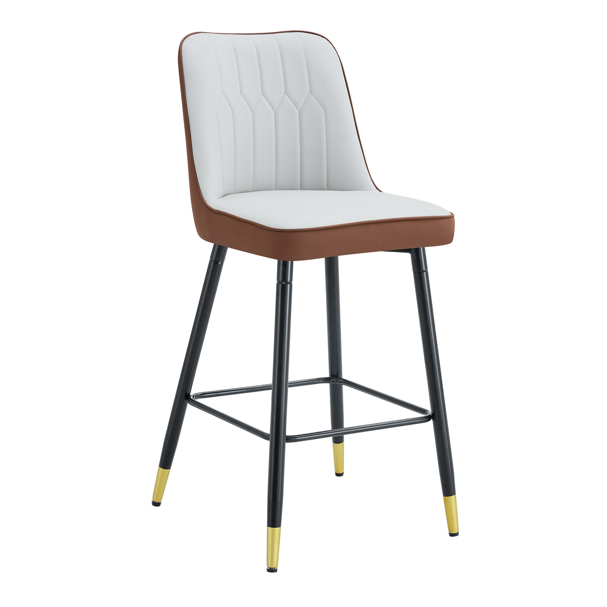 BARHOCKER DE-36506 2er Set mit PU-Bezug und Metallgestell Hellgrau/Braun - Multicolor, Metall (45/100/42cm) - ComfortXL