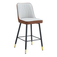 BARHOCKER DE-36506 2er Set mit PU-Bezug und Metallgestell Hellgrau/Braun - Multicolor, Metall (45/100/42cm) - ComfortXL