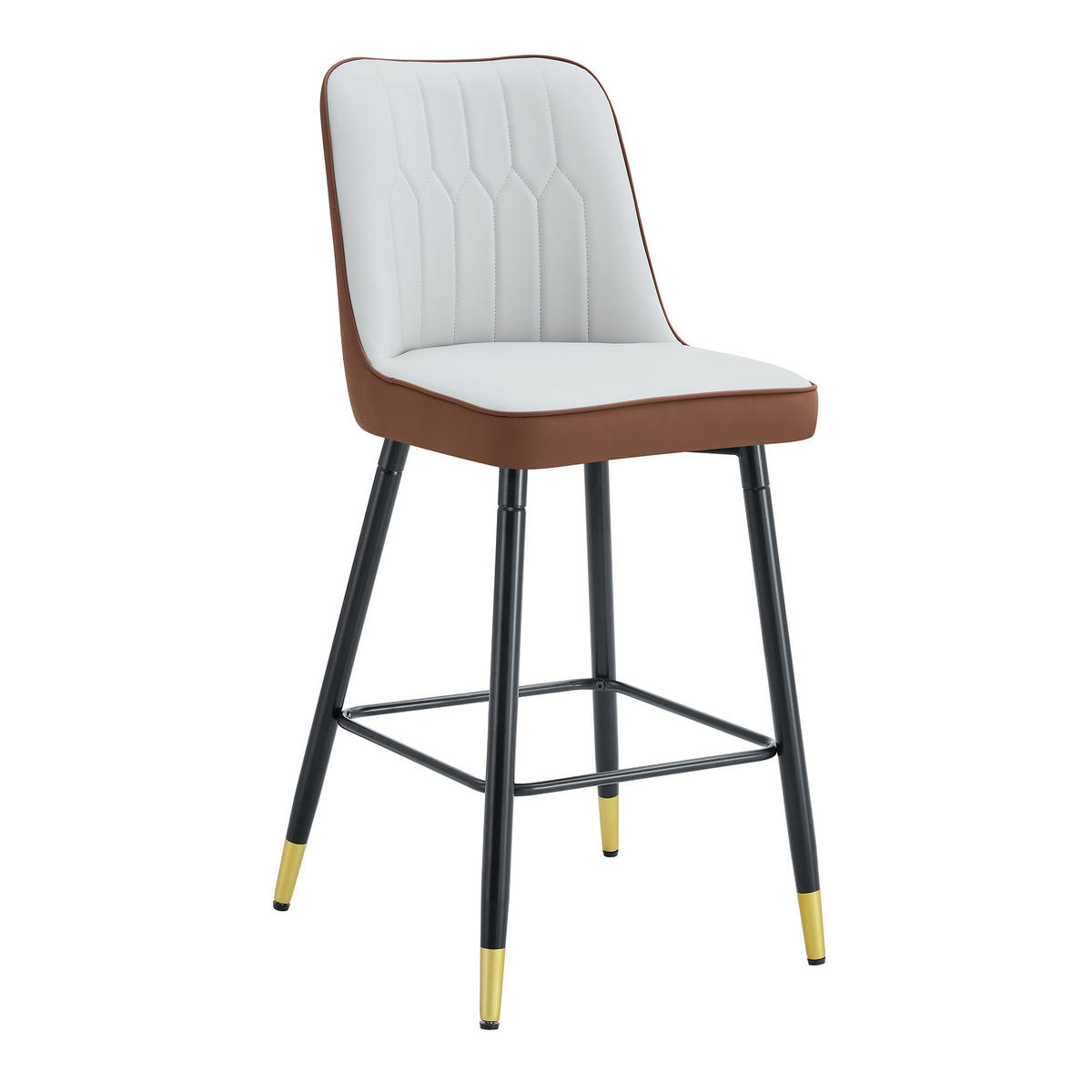BARHOCKER 2er-Set Hellgrau/Braun mit PU-Leder und Fußraste - Braun, Metall (42/100/45cm) - PANGIVO