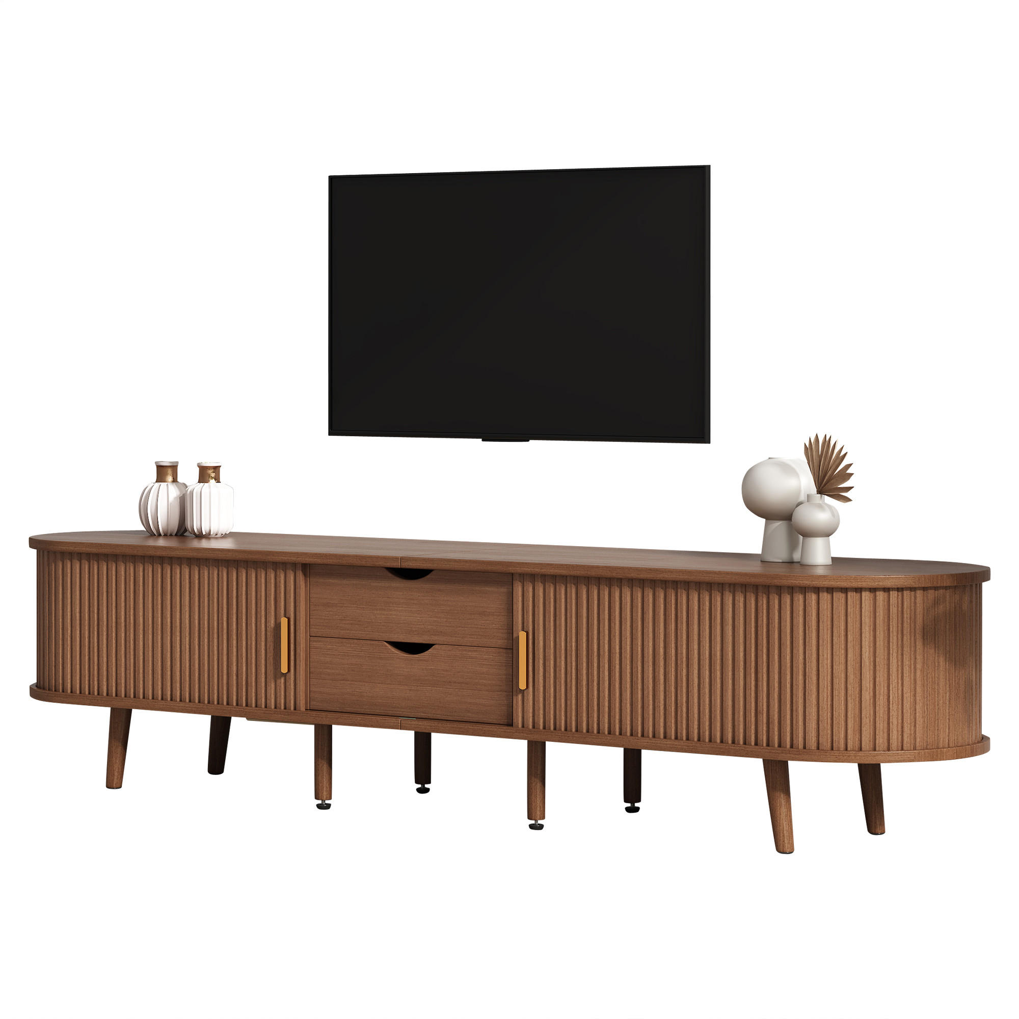 LOWBOARD in Walnussfarben mit Schubladen und Teleskoptüren für Wohnzimmer, B175/T40/H42 cm - Walnussfarben, Holz/Holzwerkstoff (175/42/40cm) - STILVORA