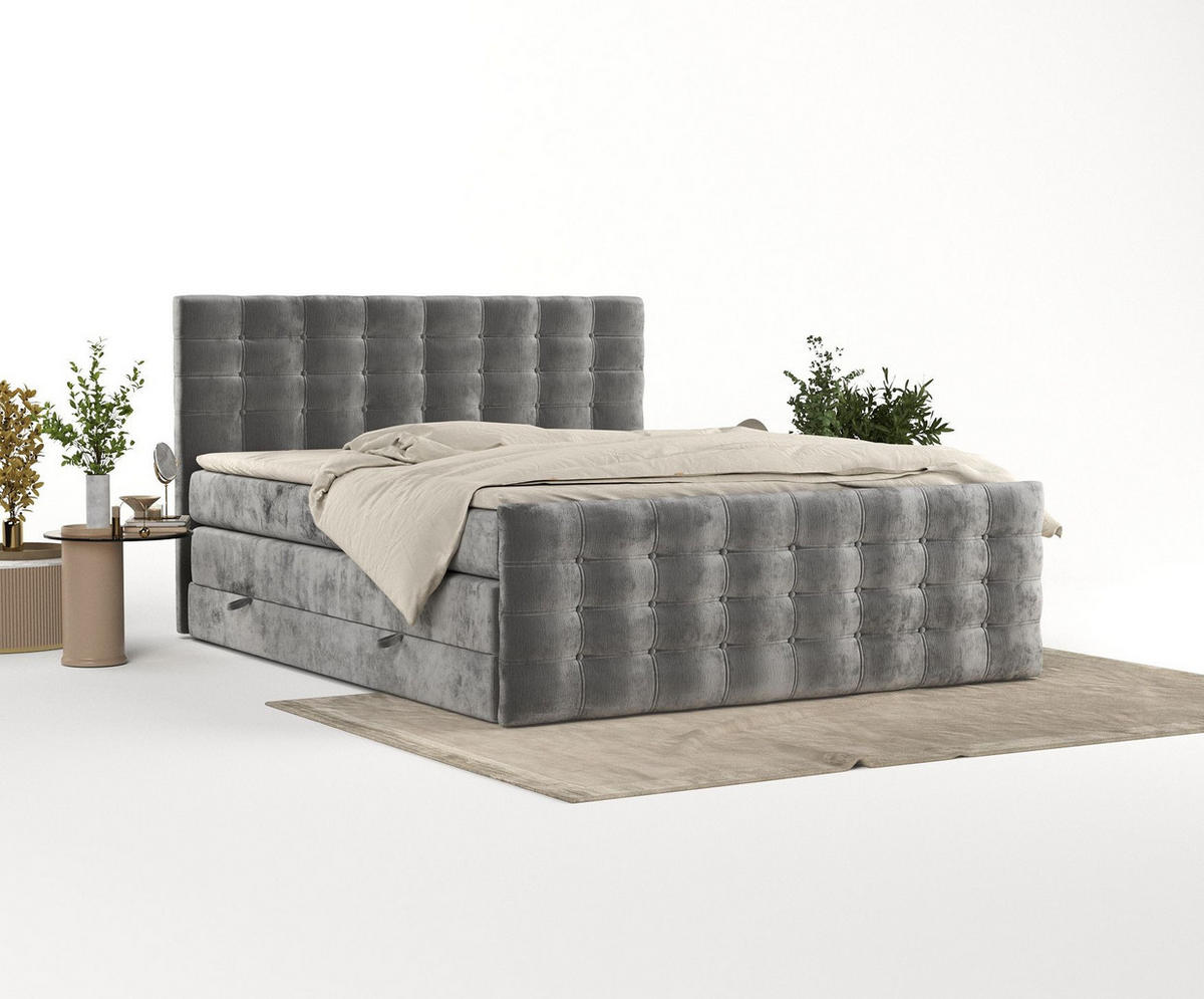 BOXSPRINGBETT Blend Grau 140/200 cm mit Matratze und Topper - Schwarz/Grau, Holz/Holzwerkstoff (140/200cm) - Maison de Reve