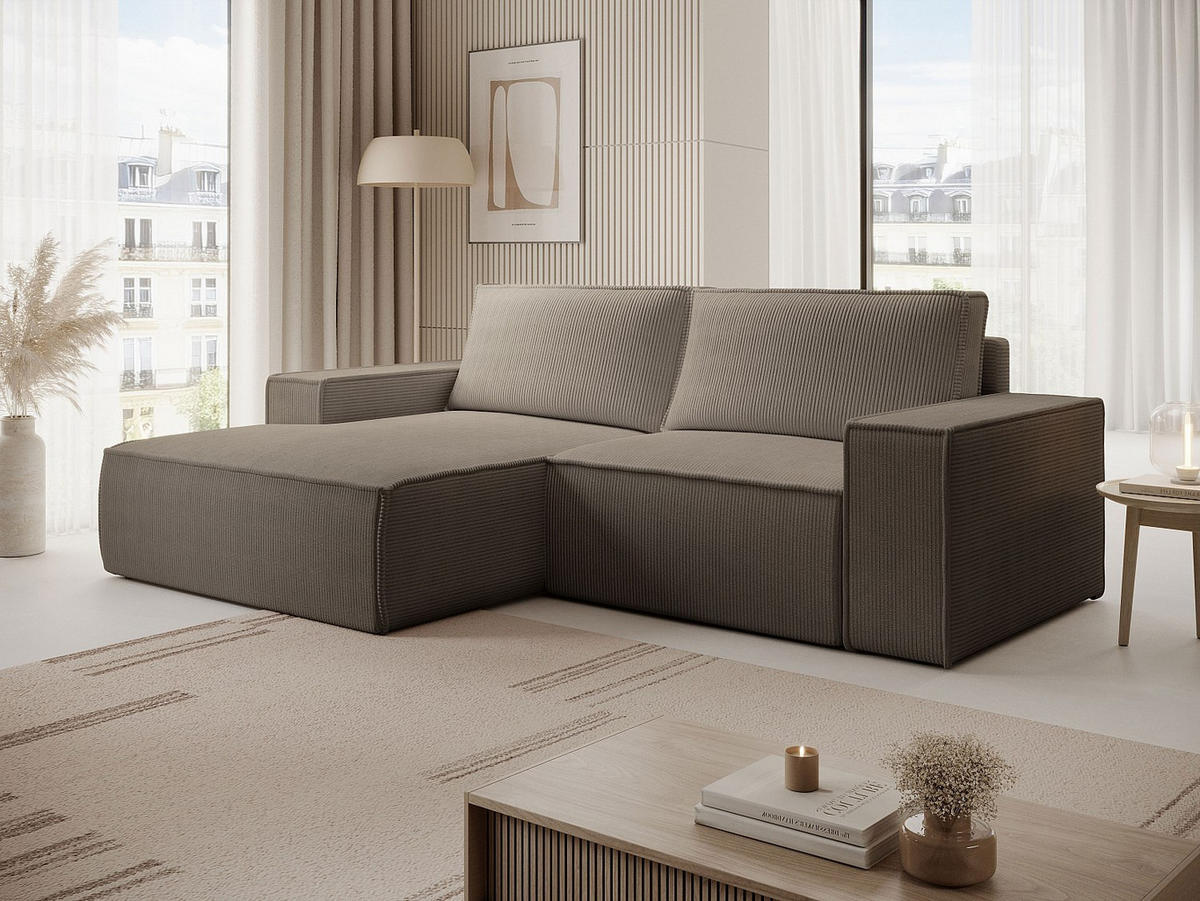 KLEINES Ecksofa mit Schlaffunktion - Ecke links - Cord - Taupe - AMELIA - Braun, Textil (240/167cm) - Vente-Unique