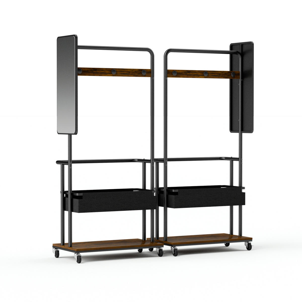 KLEIDERSTÄNDER 3-in-1 mit Rollen und Spiegel Metall Holzwerkstoff Schwarz/Braun - Braun, Metall (40/170/70cm) - Beauniv