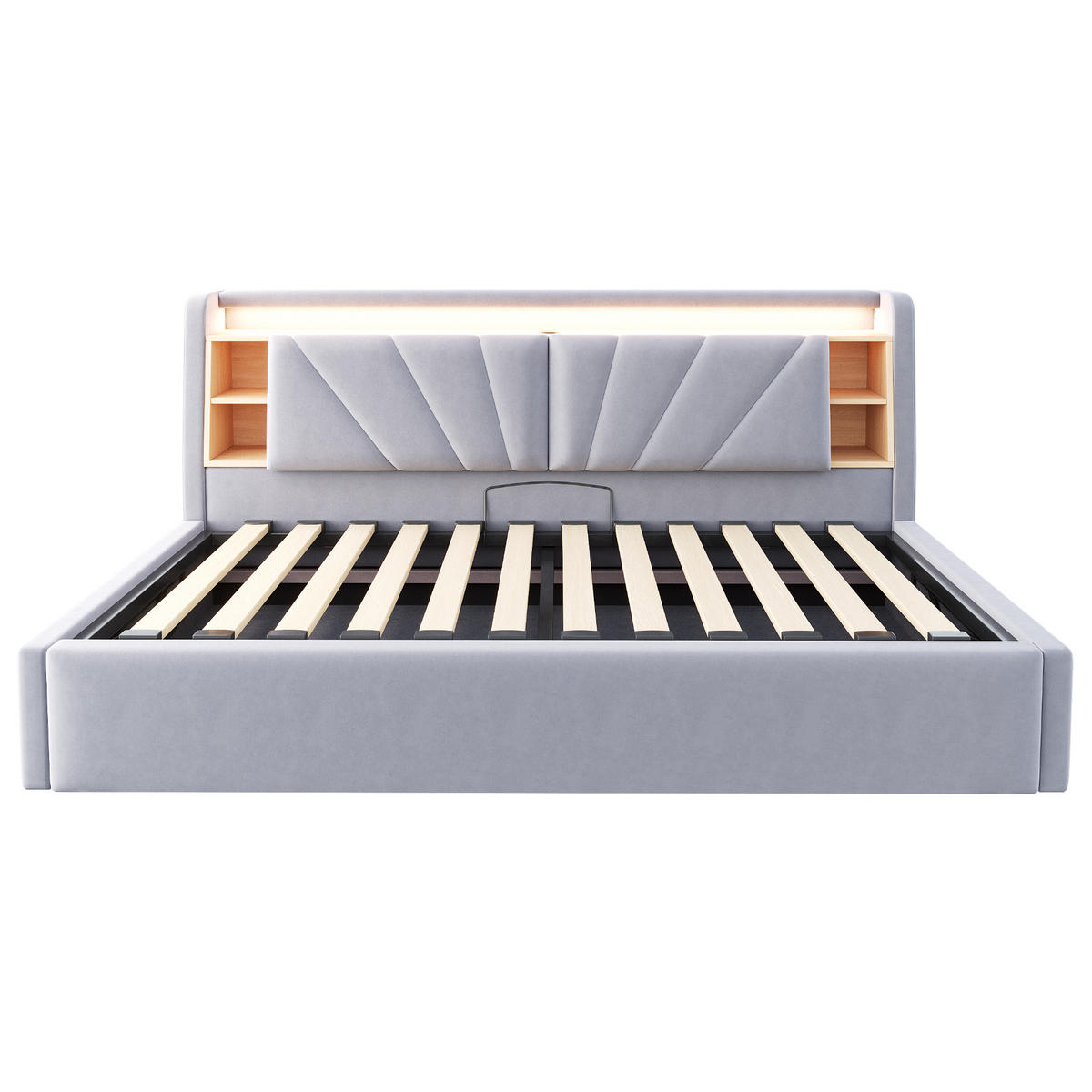 POLSTERBETT 90*200 cm mit LED, USB und Stauraum, Hellgrau - Hellgrau, Textil (90/200cm) - FLIEKS