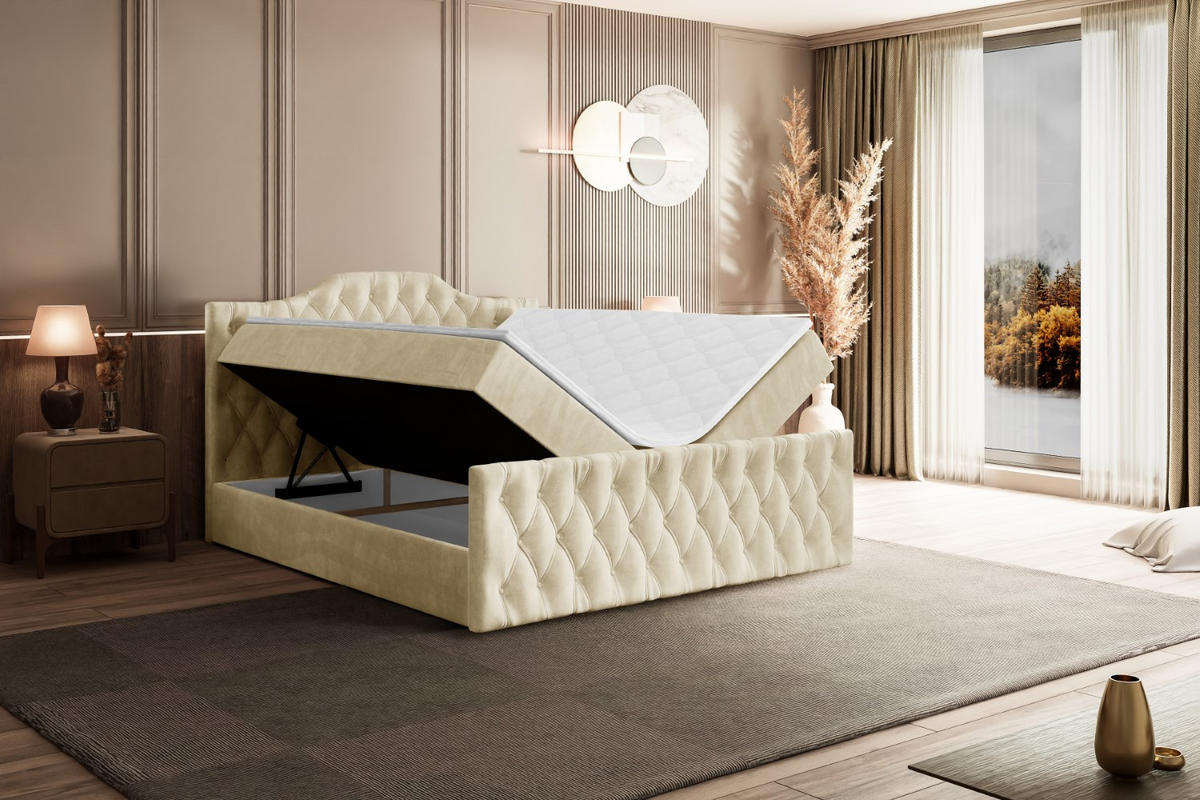 AMERICKÁ postel VILA-1-Z – 200 x 200 cm – H4 – béžová - béžová, kompozitní dřevo (200/200cm) - ALTDECOR